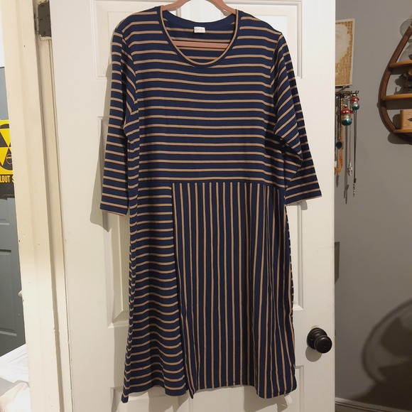 Poetry Dresses & Skirts - Poetry Dress Women Size US 18 Blue Tan Striped Faux Wrap Everyday NWT Cotton